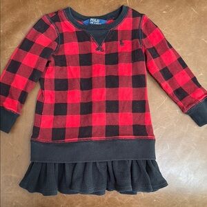 Polo by Ralph Lauren Red and Black Plaid Sweater with Ruffle Detail